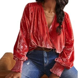 Anthropologie Surplice Coral Velvet Blouse